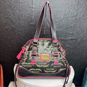 COOGI Vintage Black and Pink Shoulder Bag with Vibrant Design Firm Price‼️